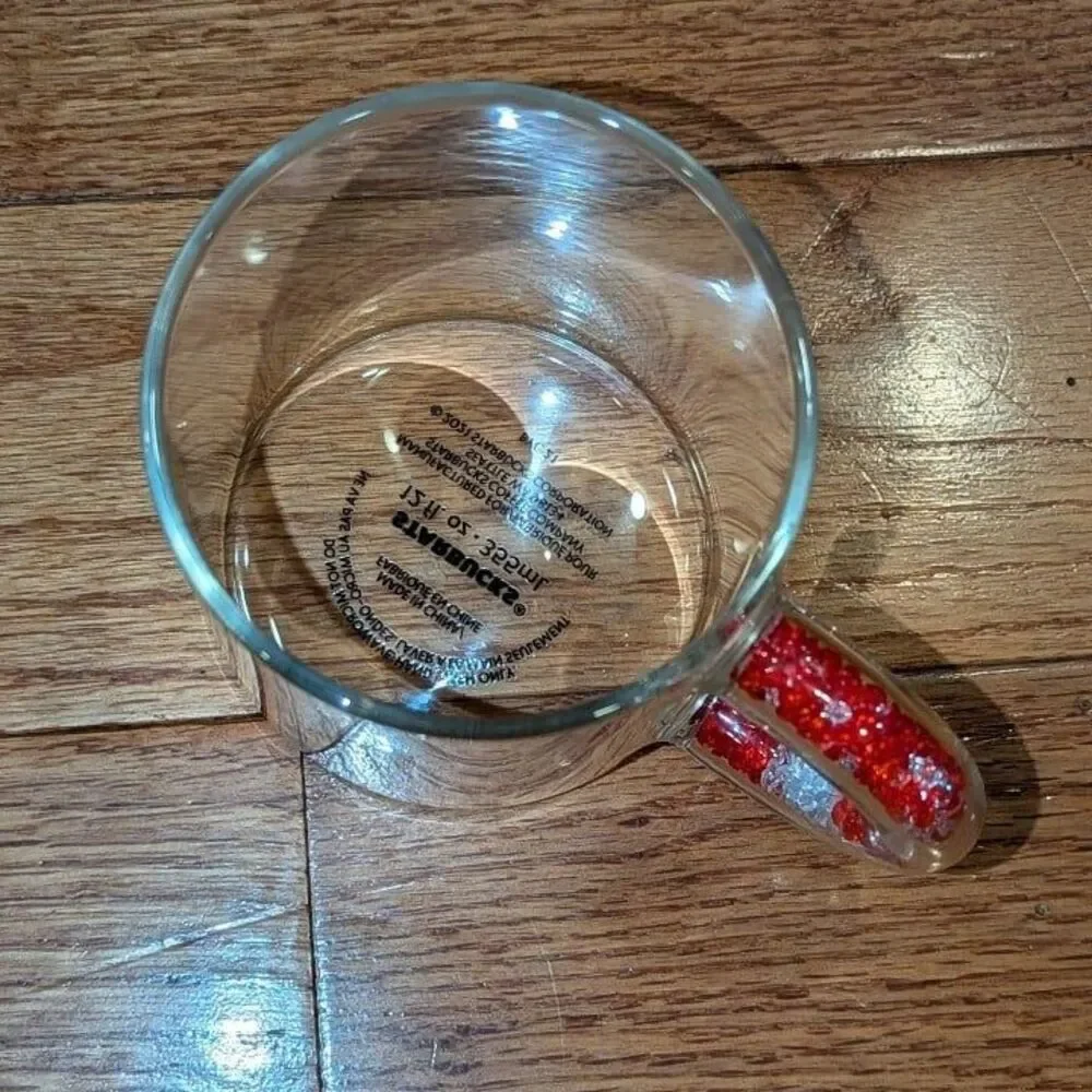Starbucks Clear Glass Coffee Cup Mug with red‎ & white filled handle
